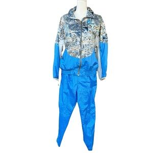 Vintage ACTIVE CLUB Womens 90s Y2K Jacket Pants Set Full Zip Windbreaker Retro